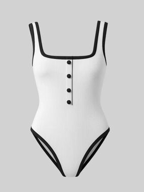 White One-Piece Swimsuit with Black Trim